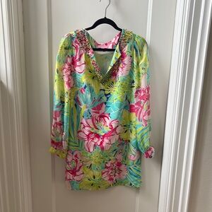 Lilly Pulitzer Pink and Green Bishop Sleeve Sundress
